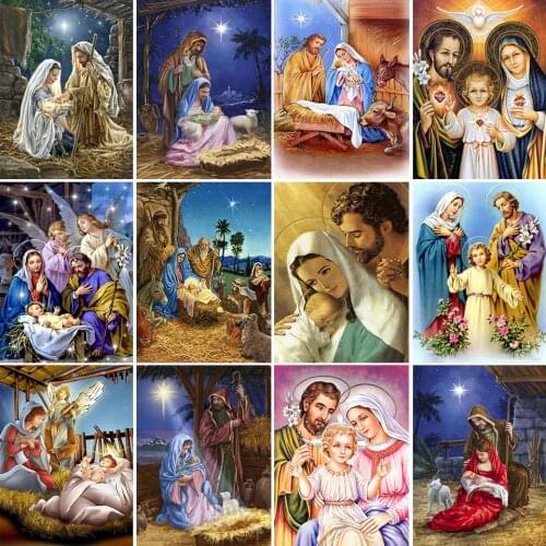5D DIY Diamond Painting Religious Jesus Cross Stitch Kit Full Drill Embroidery Mosaic Art Picture of Rhinestones Wall Decor Gift