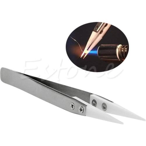 OOTDTY Heat Resistant Stainless Steel Ceramic Tweezers Pointed Tip For RDA RBA Coils