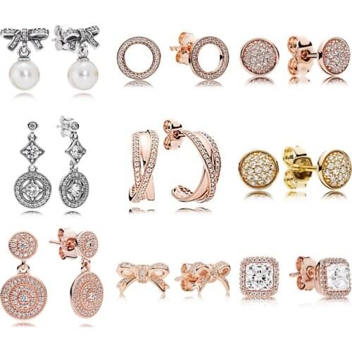 NEW 100% 925 Sterling Silver Earring Graceful Bow Knot & White Pearl Earrings Timeless Elegance Fit Bracelet DIY Making