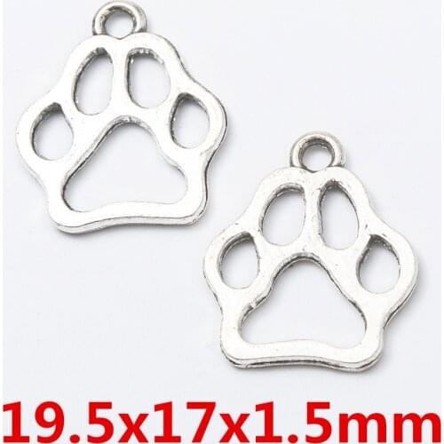 20pcs Hollow Dog Cat Paw Print Charms Pendants 17x19.5mm Tibetan Silver DIY Jewelry Findings