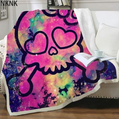 NKNK Brank Skull Blanket Skeleton Bedspread For Bed Kawaii Bedding Throw Colorful Plush Throw Blanket Graffiti Blankets For Beds