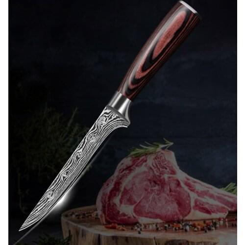 Solid Wood Handle Damascus Grain Stainless Steel 6-inch Boning Knife Professional Kitchen Knives Gift Box Packaging