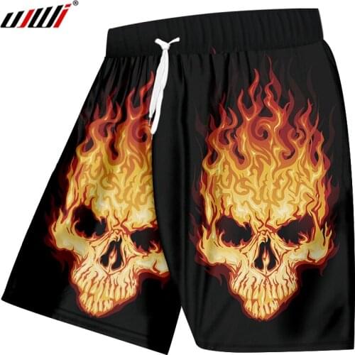 UJWI New Arrival Brand Clothing 3D Printed Fashion Man Yellow Shorts Hip Hop Mens Flame Skulls Big Size Beach Shorts