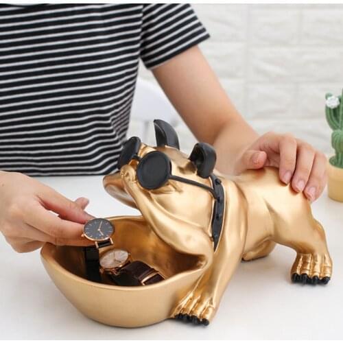BULLDOG CANDY DISH STATUE LUCKY DOG ANIMAL STORAGE BOX DESK ACCESSORIES BIRTHDAY CHRISTMAS GIFT L3013