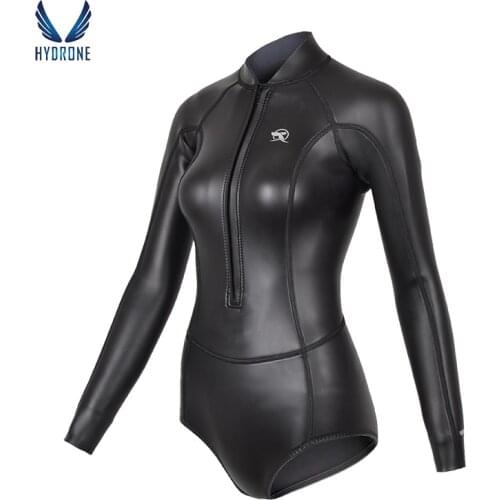 SaveOcean 2mm Long Sleeve Front Zipper Bikini Bottom One-Piece Wetsuit Freediving Sun Protection Surf Suit Female Swimwear