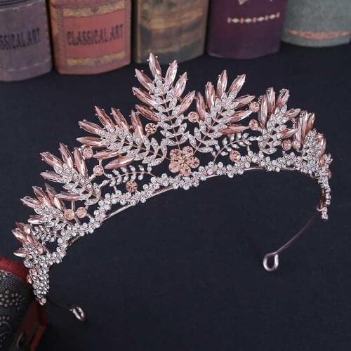 FORSEVEN Simple Shining Crystal Leaf Tiaras and Crowns de Noiva Bride Bridal Wedding Party Hair Jewelry for Women Girl Birthday