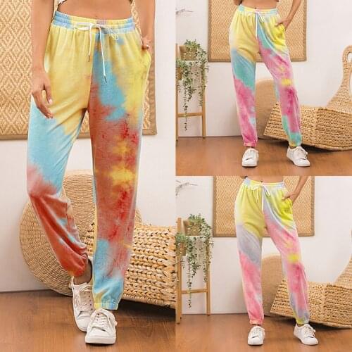 Women Sweatpants Tie-dye Printed Gym Sports Joggers Baggy Pants Loose Causal Drawstring Sportswear Streetwear Tracksuit Trousers