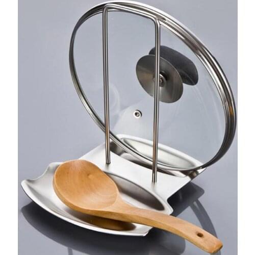 1Pcs Kitchen Accessories Stainless Steel Pan Pot Rack Cover Lid Shelf Kitchen Organizer Pan Rest Stand Spoon Sponge Holder Shelf