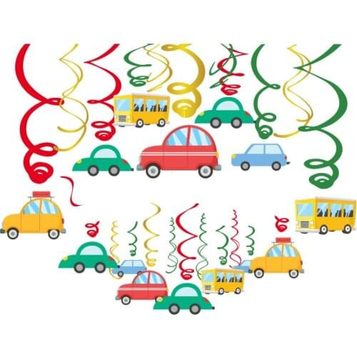 30pcs Baby Shower Cartoon Car Foil Spirals Kids Bedroom Ceiling Hanging Swirls Party Decoration Happy Birthday Party Favors