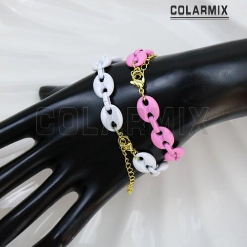 6 Pcs Pig Nose Bracelet Chain Mix color Paint charms Bracelet Bead Colorful Gold chain Bracelet Jewelry Bracelet 5196