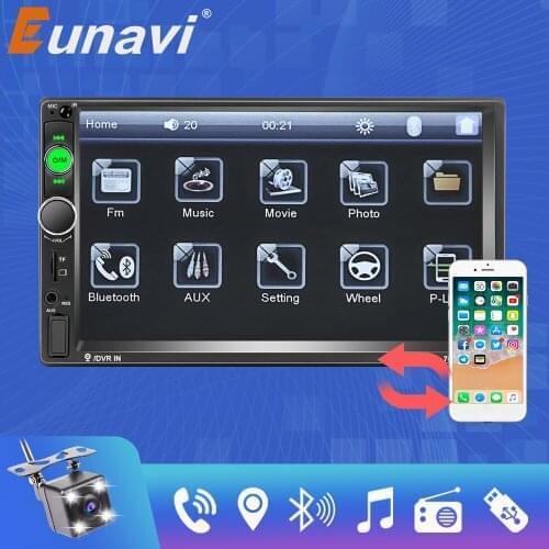 Eunavi 2DIN Touch Screen Auto audio Car Radio 7" HD Autoradio Multimedia Player Car Stereo MP5 Bluetooth USB TF FM Camera BT