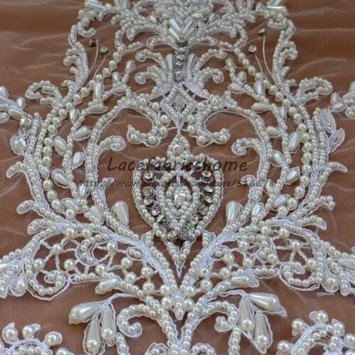 Off white large pattern with heavy beads applique patch ployester embroidery patch wedding dress Accessories 57*35cm 1/2piece