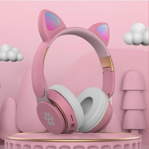 Wireless Headphones Bass Noise Cancelling Adults Kids Girl Bluetooth Headsets Support TF Card RGB Cat Ear Casco With Microphone
