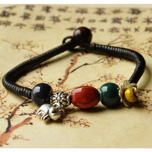Ceramic Beads Alloy Flower Charm Bracelet For Women Vintage Silver Color Elephant Pendants Lucky Bracelets Men Jewelry Gift