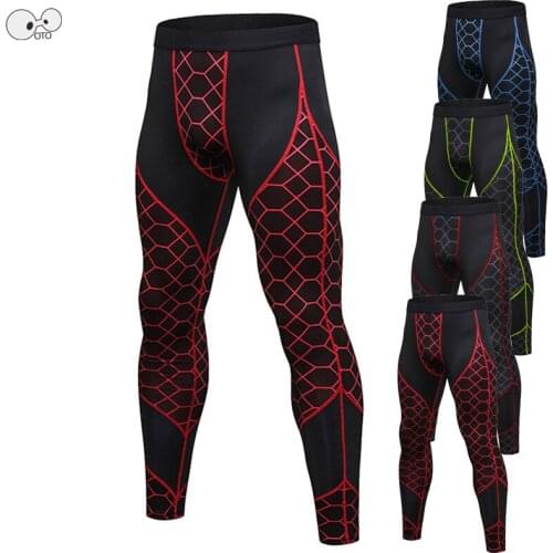 Quick Drying Grid Printed Men Running Tights Fitness Gym Yoga Trousers Crossfit Jogging Sports Leggings Elastic Sportswear Pants