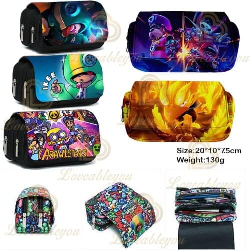 Kids Shoot Stars Print Pencil Case Game Canvas Stretch Double Layer Large Capacity Pencil Box Cute Kids School Stationery