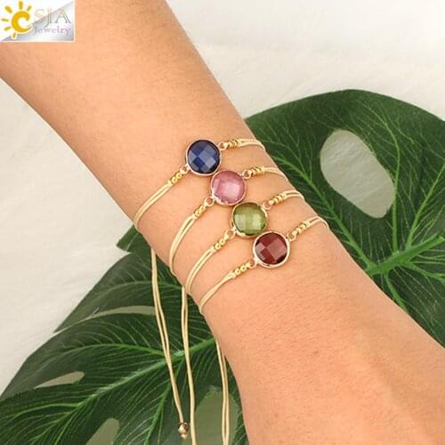 CSJA Braided Rope Chain Pendants Woven Bracelets Jewelry Round Crystal Beads Minimalist Women Bracelets Charms Pulseras S503