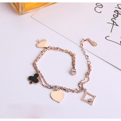 Double chain spades heart titanium steel rose gold anklet girls versatile clavicle chain girls bracelet gift accessories