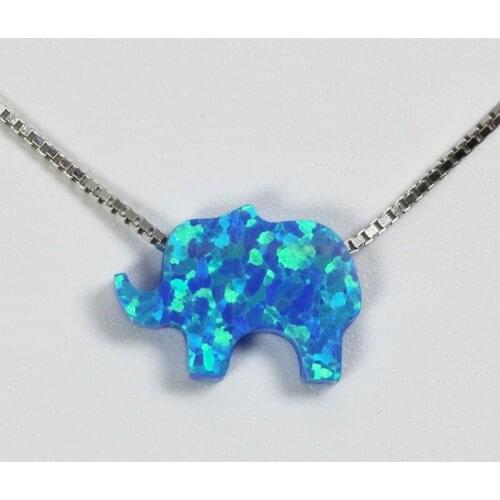 JZP0038 Lovely-925 Sterling Silver Blue Opal Elephant Gift Pendant Blue Size 8*11mm