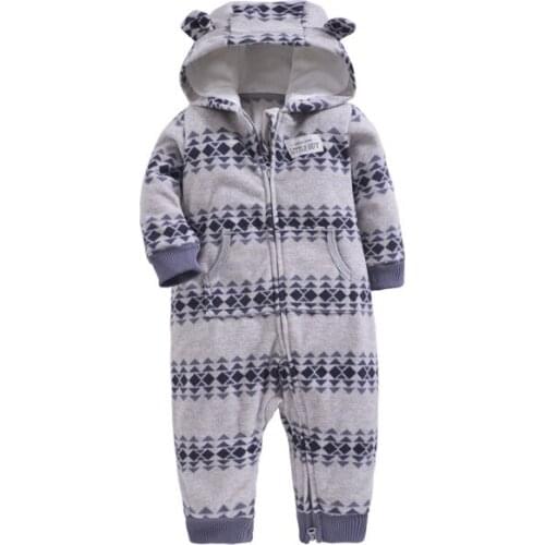 Thicker Grid Hooded Romper Jumpsuit Outfit Kids Clothes Fleece cotton Bebes Body Suit For Newborn
