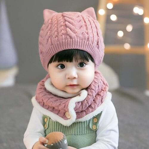 2Pcs Baby Hat Scarf Set Warm Knitted Baby Winter Hat Cap Bonnet Kids Hat Boy Girl Caps Boys Girls Crochet Beanie Autumn
