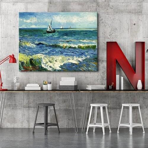 Seascape at Saintes Maries by Vincent Van Gogh Oil Paintings Reproduction Giclee Canvas Prints Sea Pictures on Canvas