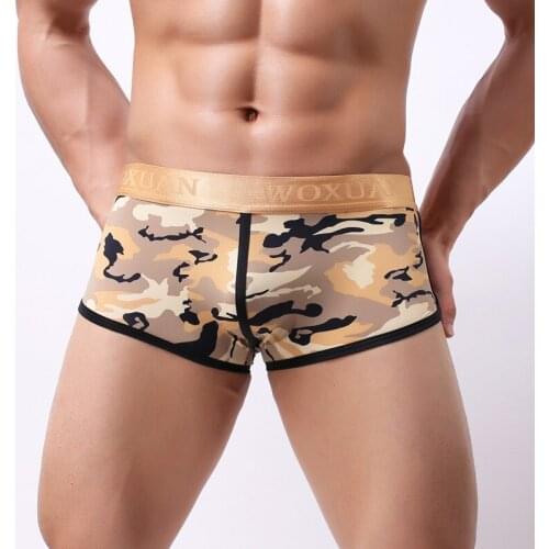 Mens Sexy Bikini Boxer Shorts Swim Trunks Bottoms Male Sexy Cock Pouch Panties Camouflage Print Underpants Beachwear Plus Size
