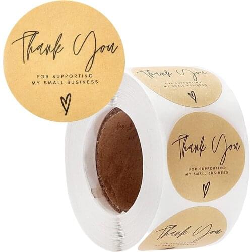 100-500pcs Kraft Paper Thank You Stickers With Red Heart Handmade Labels Sticker for Business Envelope Sealing Stationery