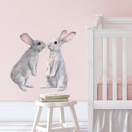 Two Little Rabbits Childrens Bedroom Wall Stickers Porch Wall Beautification Decorative Wallpaper Self-Adhesive
