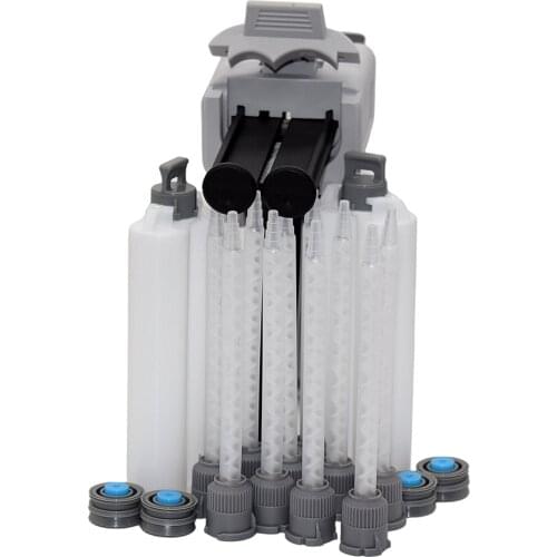 50ml Caulking Gun 1:1 AB Glue Gun and 2pcs 50ml 1:1 Empty Dual-Barrel Cartridge with 10pcs 111mm 1:1 Static Mixing Nozzles Set