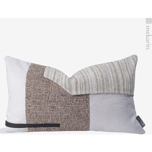 Nordic Model Room Cushion Beige Cotton Linen Waist Seal Stitching Pillow New Chinese Sofa Lumbar Pillow Bed Head Pillow Backpack