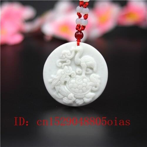 Natural White Chines Jade Dragon Tortoise Pendant Necklace Charm Jewellery Fashion Accessories Carved Amulet Gifts for Women Men
