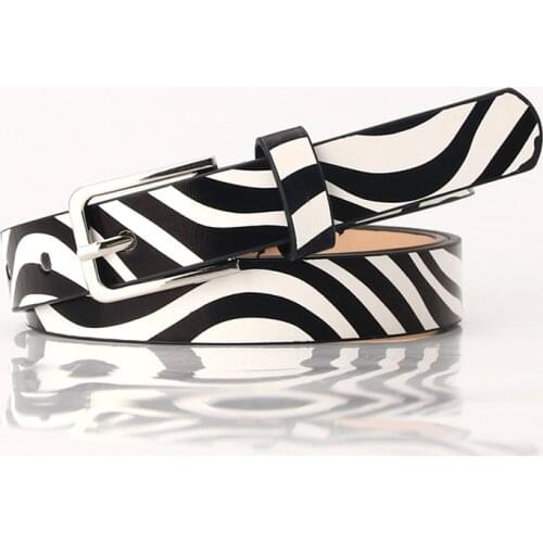 Designer Leopard Print Cow Pattern Belt For Women Black White 1.8cm Narrow Thin Leather Zebra Striped Waist Belts Female