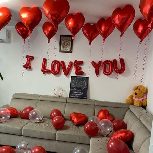 Romantic Wedding 16 Inch I Love You Letter Foil Balloons Heart Globo Set Wedding Decoration Valentines Day Balon Decoration Set