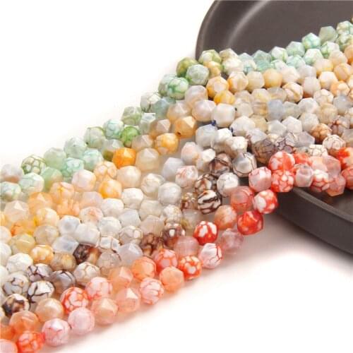 Pink Faceted Natural Stone 8MM Light Color Multicolor Dragon Veins Agates Red Orange Loose Beads For Jewelry Making DIY Bracelet