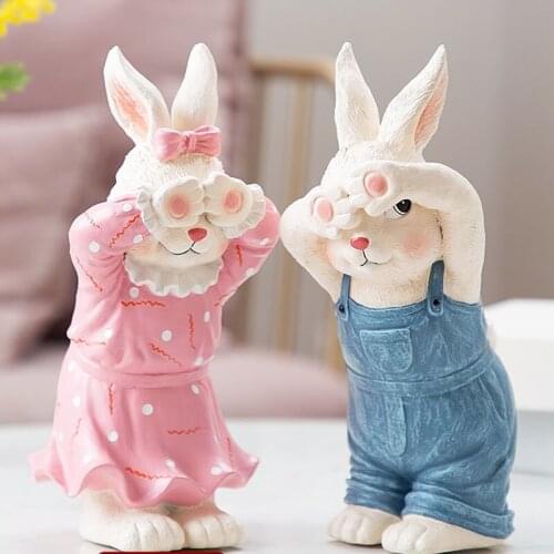 Nordic Ins Creative Resin Couple Rabbit Sculpture Ornaments Children Room Desktop Furnishings Crafts Home Decoration Accessories