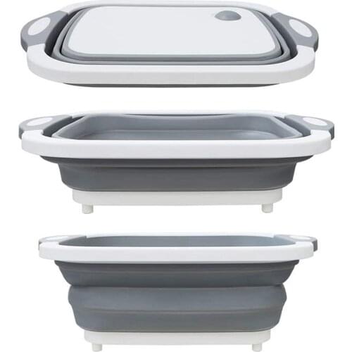 Schnesland Collapsible Cutting Board with Colander - Foldable Multi-function Plastic Chopping Block
