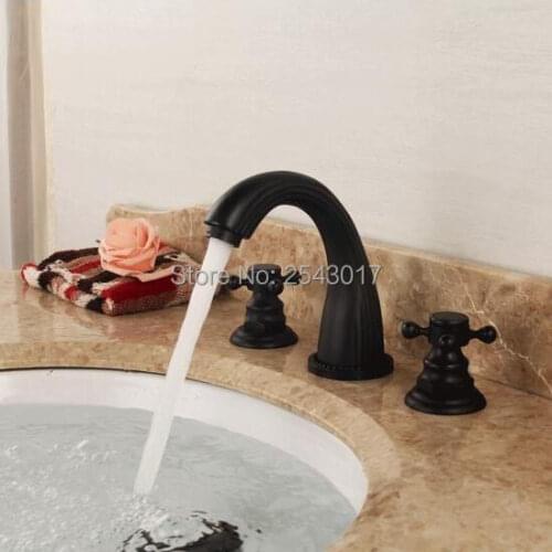 Bathroom 3 pcs Faucet Hot and Cold Deck Mounted Double Handle Control Black Bronze Finish Bathtub Mixer Taps ZR866