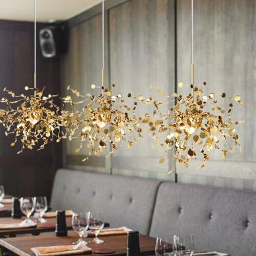 Modern Stainless Steel Living Room Chandelier Nordic Creative DIY Chrome Leaf Lustre Pendant Light For Bar Shop Cafe Restaurant