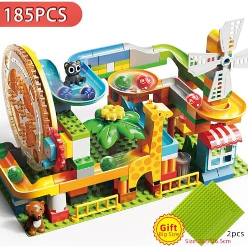 Big Size Construction Block Marble Race Run Compatible Duploed Building Block Funnel Slide Assembly DIY Bricks Toys For Children