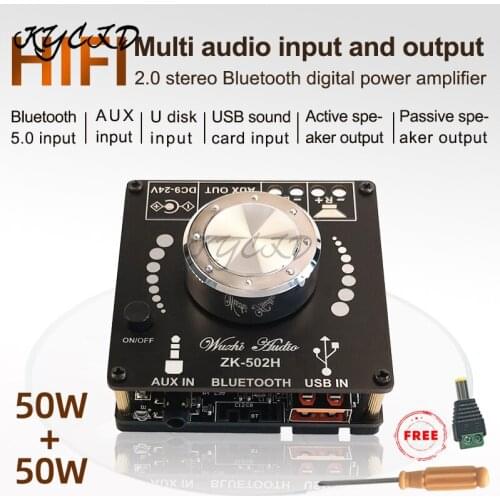 TPA3116D2 Bluetooth 5.0 HIFI Amplifier Board ZK-502H 50W*2 2.0 Channel Power Stereo Audio AMP AUX USB For Home Theater Speaker
