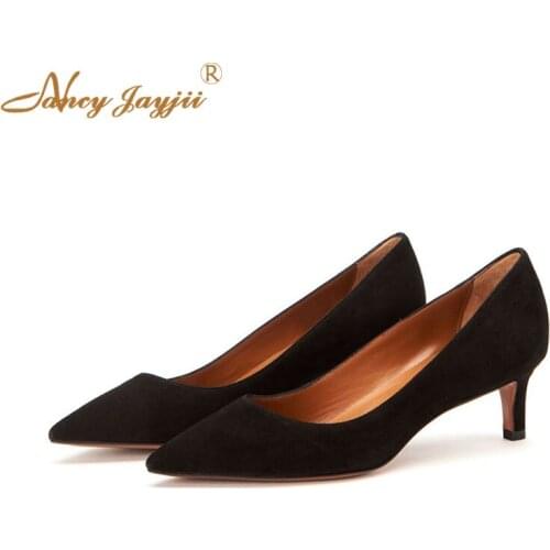 Woman Pumps Adult Lady Shoes Flock Solid Med Thin heels Pointed Toe Sewing Slip-On Spring/Autumn Party Classic Nancyjayjii 2019