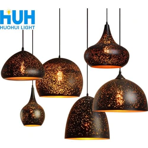 Vintage Pendant Lamp Iron Loft Nordic Porous Retro E27 Etching Lampshade Bar Restaurant Lamp Industrial Wind Rust Pendant Lamp