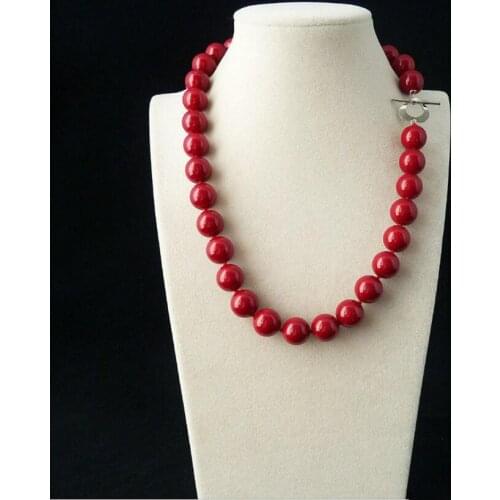 Jewelry Rare Huge 12mm Genuine South Sea coral red Shell Pearl Necklace Heart Clasp 18