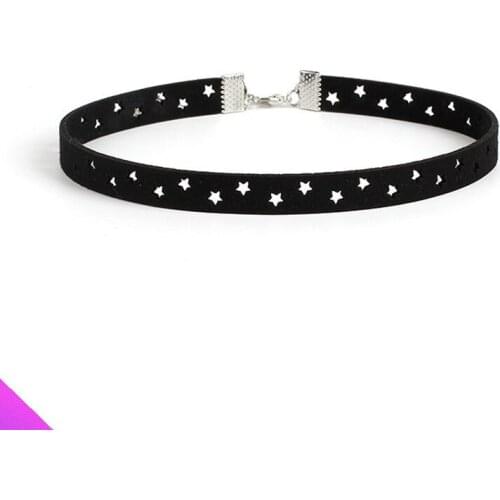 PU leather hollow star collar necklace ladies sweet romantic style clavicle necklace black 2021 new