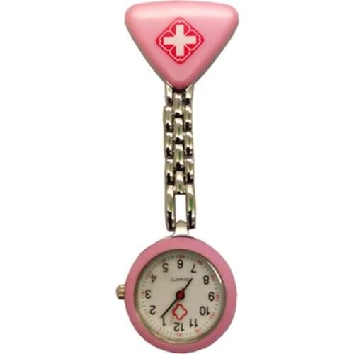 1PC Triangle Watches Clip Nurse Doctor Pendant Pocket Quartz Red Cross Brooch Nurses Watch Fob Hanging Medical