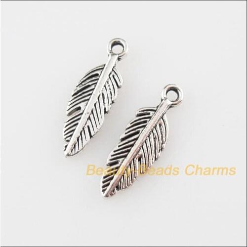 60Pcs Tibetan Silver Color Tiny Leaf Feather Charms Pendants 4.5x14.5mm