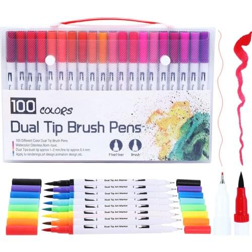 12/18/24/36/48/72/100PCS Colors Dual Tip Brush Pens Drawing Painting Watercolor Art Marker Colorful Pens School Supplies