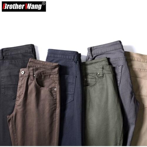2021 Autumn New Mens Slim-fit Cotton Stretch Casual Pants Business Fashion High Quality Trousers Male Brand Khaki Green Gray