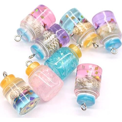 5pcs Cute Nautical Shell Earring Resin Charms Bottle Diy Findings Keychain Crafts Floating Glass Locket Jewelry Accessory F399